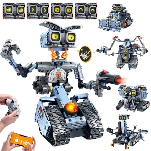 HiWEEGO 5 in 1 Changeable LED Eyes Robot Building Set for 12+ Kids Boy Girl