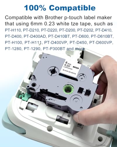 6mm 0.23" Compatible with Brother Label Maker Tape TZe-211 TZe Tz Tape - color: White, size: 6mm 0.23 inch