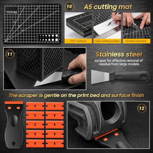 3D Printer Accessories for Beginners & Hobbyists, All-in-One 3D Printer Tools Kit with Deburring Tool, Scrapers, Nozzle Cleaning, Works with Bambu Lab, Ender 3, Kobra, FDM/SLA Printers