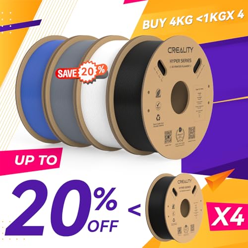 Creality Hyper PLA Filament 1.75mm, 30-600mm/s High Speed 3D Printer Filament, Dimensional Accuracy +/-0.02mm, Fit Most FDM 3D Printers, 4 Pack 1kg Spool(2.2lbs), Black & White & Grey & Blue - color: Black & White & Grey & Blue
