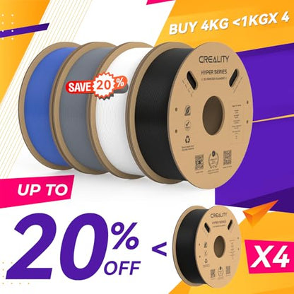 Creality Hyper PLA Filament 1.75mm, 30-600mm/s High Speed 3D Printer Filament, Dimensional Accuracy +/-0.02mm, Fit Most FDM 3D Printers, 4 Pack 1kg Spool(2.2lbs), Black & White & Grey & Blue - color: Black & White & Grey & Blue