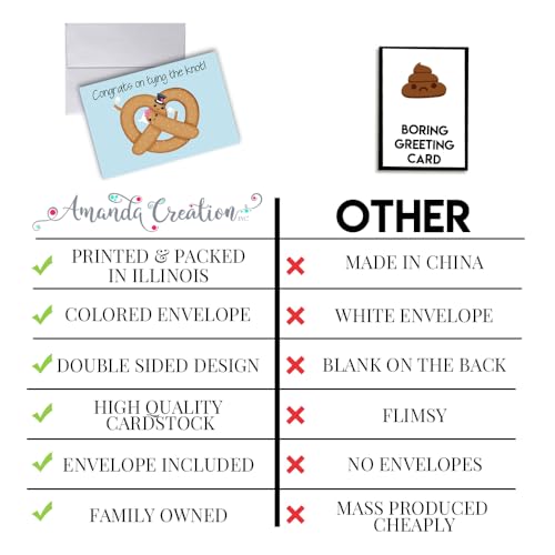 Amanda Creation Funny Wedding Card for Bride and Groom, 4x6 Blank Inside with Silver Envelope, Pretzel Newlywed Congratulations Greeting - style: Pretzel