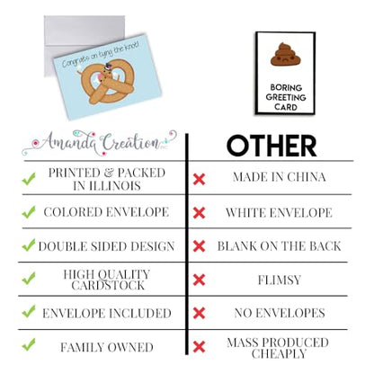 Amanda Creation Funny Wedding Card for Bride and Groom, 4x6 Blank Inside with Silver Envelope, Pretzel Newlywed Congratulations Greeting - style: Pretzel