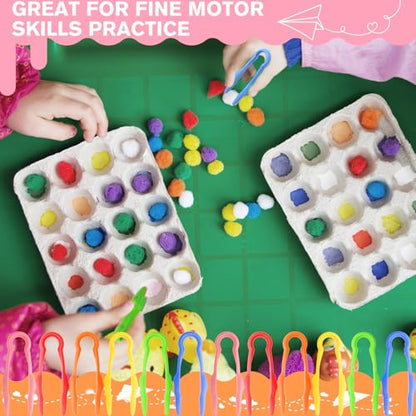 Chunful 48 Pcs Plastic Tweezers for Kid Easy to Grip Motor Tools for Craft