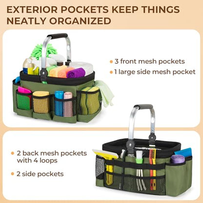 PGmoon Foldable Cleaning Caddy with Rotate Handle and Multi-Pockets