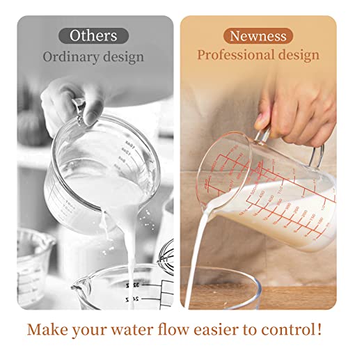 Newness Glass Measuring Cup with Handle, 500 ML (0.5 Liter, 2 Cup) Double-Sided Scale Measuring Cup with Three Scales (OZ, Cup, ML/CC) and V-Shaped Spout, Measuring Beaker for Kitchen or Restaurant - color: Red Measuring Scale, size: 500 ML (2 Cup)