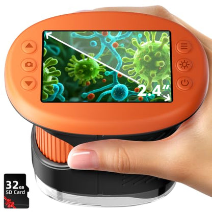 Odatay 2.4" 4K 1000X Digital Kids Microscope with 32G Card 12 Slides Orange - color: Orange