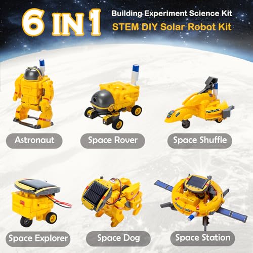 6-in-1 Solar Robot Building Kit for Boys Aged 8-13, Educational Robotic Toys for Kids, Science Kits STEM Toys Birthday Gifts for 8 9 10 11 12 Years Old Boys Girls Teens (Yellow) - color: Yellow