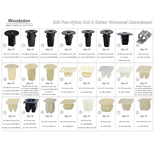 240pcs License Plate & Headlight Bezel Nylon Nut Fender Liner Screw Grommet - size: 24 Size 240pcs A