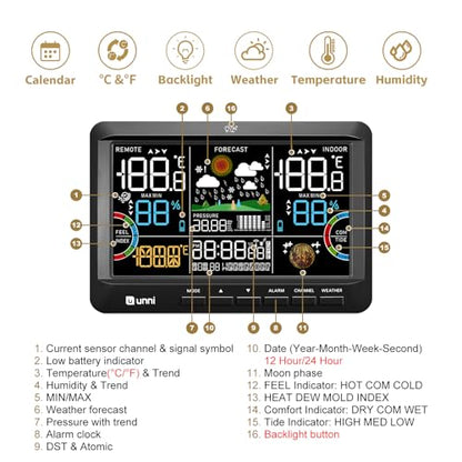Weather Station Indoor Outdoor Thermometer Wireless Atomic Clock Black - color: Black