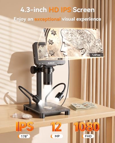 Elikliv Coin Microscope with Weighing Scale, Digital Magnifier 8+2 Lights