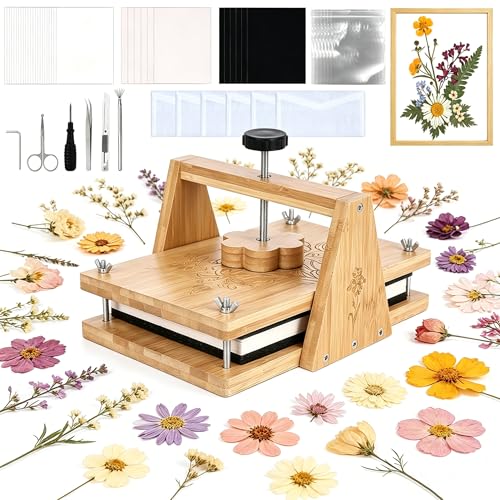 HomdMarket Spring Flower Press Kit - 12"x8" Wooden Press with 6 Layers & Even Pressure, Includes Tools & Archival Envelopes for Dried Flowers, Wedding, Resin Art