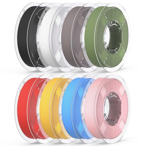 RAMBERY Matte PLA Filament Bundle 1.75mm, 8 Colors 3D Printer Filaments Dimensional Accuracy +/- 0.02mm, 8 Pack Multicolors, 200gX8 Spools - color: Matte Black/White/Grey/Blue/Pink/Red/Green/Yellow