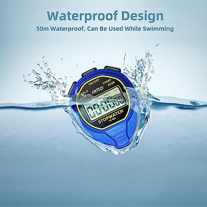 Waterproof Stopwatch, Large Display Silent Stop Watch for Coaches, Blue