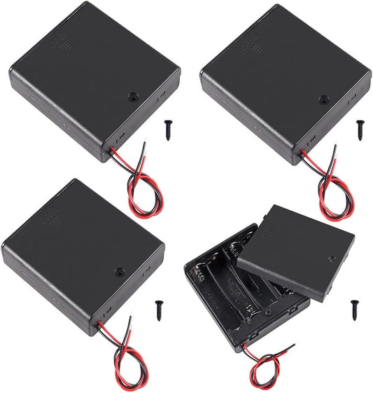 (Pack of 4) 4 AA Battery Holder with ON/Off Switch and Cover
