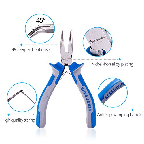 SPEEDWOX 5 Inches Bent Long Nose Pliers Mini Curved Needle Nose Pliers for jewelry Making 45 Degrees Bent Chain Nose Fine Pliers Functional Micro Professional Tool with Spring Chrome Vanadium Steel - style: 5" Bent Nose Plier