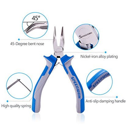 SPEEDWOX 5 Inches Bent Long Nose Pliers Mini Curved Needle Nose Pliers for jewelry Making 45 Degrees Bent Chain Nose Fine Pliers Functional Micro Professional Tool with Spring Chrome Vanadium Steel - style: 5" Bent Nose Plier