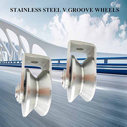 Stainless Steel V Groove Wheel Heavy Duty Caster Rigid Track Wheel Pulley Sliding Gate Rollers with Bracket for Sliding Gate, Rolling Gate, Inverted Track, Industrial Machines - size: 2pc 2inV