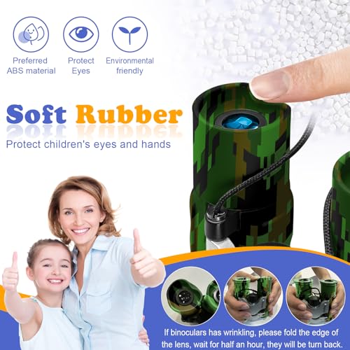 Real Binoculars for Kids Gifts for 3-12 Years Boys Girls 8x21 High-Resolution Optics Compact Toy Binocular for Bird Watching,Travel, Camping - color: Camo