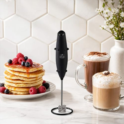 Zulay Kitchen Powerful Milk Frother Wand With Duracell Batteries - Ultra Fast Handheld Drink Mixer - Electric Whisk Foam Maker for Coffee, Lattes, Cappuccino & Matcha - Triple Whisk - Midnight Elite - color: 03 - Executive Black, size: Triple Whisk + Batt