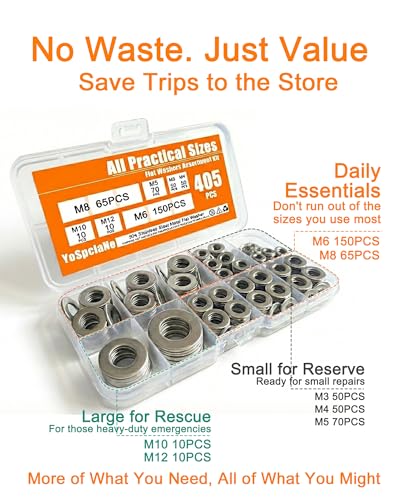 Flat Washers Assortment Kit, Metal Washers, More Practical M6 & M8 Sizes