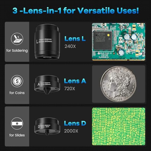 LM249MS 3 Lens 10.1" HDMI Digital Microscope 2000X, 2160P Video - size: 3 Lens 10.1" HDMI