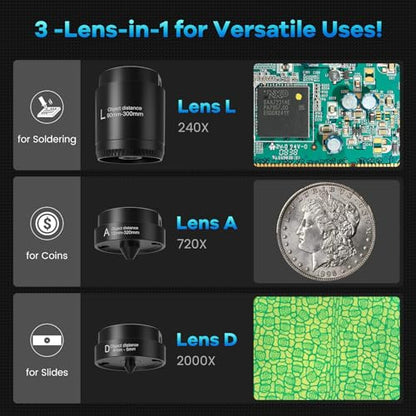 LM246MS 3 Lens 7 inch HDMI Digital Microscope for Adult Soldering - size: 3 Lens 7" HDMI