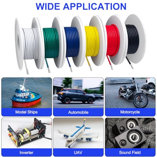 22 AWG Stranded Hookup Wire, 22 Gauge Tinned Copper Electrical Wires, 6 Colors x 16.4ft (98.4ft Total) Flexible PVC Wire Kit for Arduino, Breadboard, Electronics, 300V, VW-1