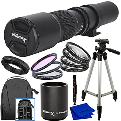 Ultimaxx 500mm f/8 (1000mm w/ 2X Converter) Preset Telephoto Lens Kit for D7500, D610, D750, D800, D810, D850, D3100, D3200, D3300, D3400, D5100, D5200, D5300, D5500, D5600, D7100, D7200 & More