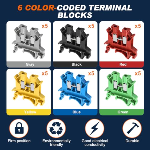 Din Rail Terminal Block,UK-2.5B(C,Pull-Back Spring Cage,Colorful,56 Pcs - color: Colorful, size: UK-2.5B(C,Pull-back Spring Cage