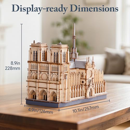 ROBOTIME 3D Wooden Puzzles for Adults, Scale 1: 460 Notre Dame de Paris Building Set, Architecture Wooden Model Kit Creative Gift