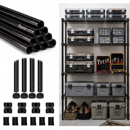 Thyle 4 Pack 74" Wire Shelving Posts with 50 Clip, Chrome Steel, Black - color: Black, size: 74"