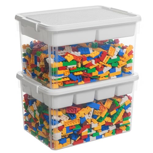 Citylife 32QT 2-Pack Clear Craft Storage Box Buildable Lid Removable Tray - size: 2 Packs-32 QT