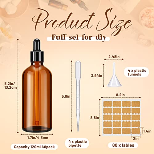Lallisa 48 Pack 4oz Amber Glass Bottles with Glass Eye Droppers - color: Amber, size: 120 ml (4 oz)