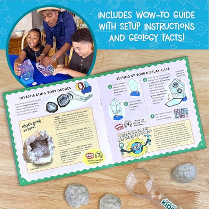 Wow in The World – 10 Real Break-Open Crystal Geodes with Display Case – Bonus Goggles & Magnifying Glass, Companion Audio Content, STEM Toy for Boys & Girls 6+ by Thames & Kosmos