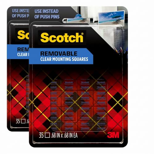 Scotch LINENSPA MMM859 Removable Mounting Squares, 0.68", Clear (Pack of 2) - size: 0.68" (Pack of 2)