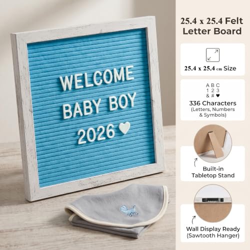 Rustic Blue Felt Letter Board 10x10 Inch for Baby Boy Announcements - color: Rustic Blue