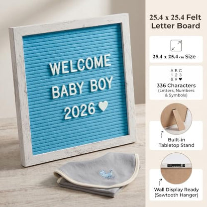 Rustic Blue Felt Letter Board 10x10 Inch for Baby Boy Announcements - color: Rustic Blue