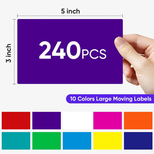 5x3 Inch Large Moving Labels for Boxes, 240 PCS Blank Moving Box Labels Stickers, 10 Colors Coding Labels Labels for Storage Bins, Totes, Home Organization Projects and Office Supplies
