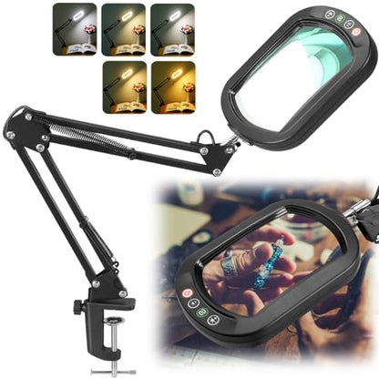 IVMAIE 12X Magnifying Glass with Light, Rectangle Real Glass Lens - color: Black, size: 17.8-Inch Swing Arm