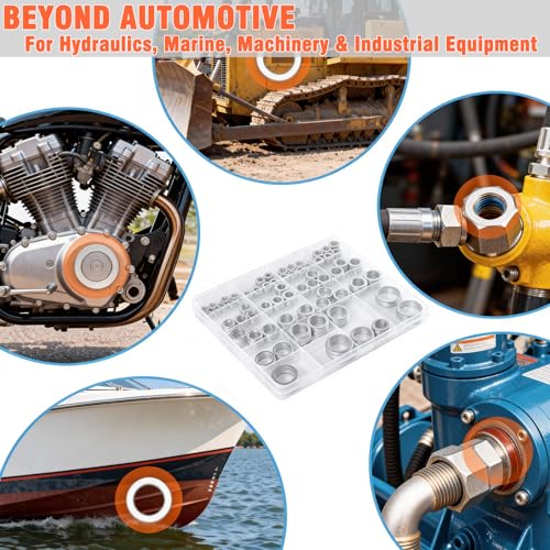 580PCS Aluminum Crush Washer Assortment - 18 Sizes (M6 to M24) Oil Drain Plug Gasket Kit for Automotive, Motorcycle, Equipment - High Temp Sealing Kit