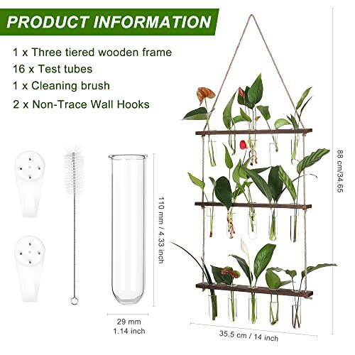 YIBOT Plant Propagation Stations with Wooden Stand 15 Glass Test Tubes Vase - color: Brown, size: 14"L x 14"W x 35"H
