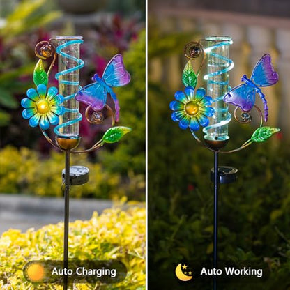 Solar Rain Gauge Outdoor, Dragonfly Rain Gauges for Yard - color: Blue Dragonfly
