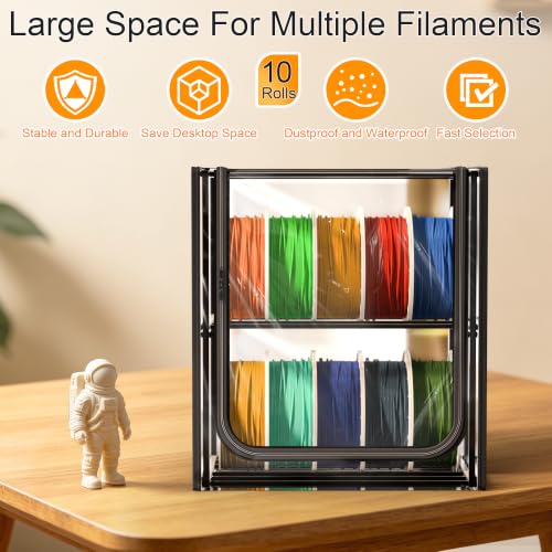 3D Printer Filament Storage Box with Desiccants, 2 Tiers Metal Filament Storage Rack with Trans Cover, Holds Up to 24 Rolls of Filaments, 3D Filament Storage for Home, Office Workshop, Studio - size: 2-Tire