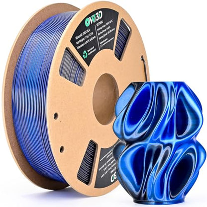 OVV3D Silk PLA Filament 1.75mm, Dual Color PLA Filament 3D Printer Filament, Black Blue 3D Printing Filament +/-0.02mm, 1kg Spool /2.2lb - color: Dual-color Black Blue