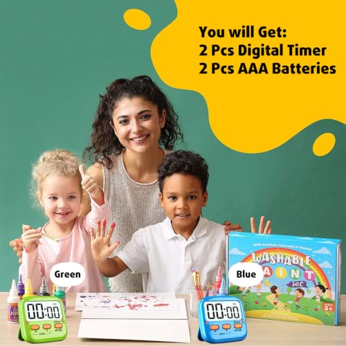 2 Pack Digital Timer for Kids Teacher Classroom Kitchen Office - color: Green + Blue