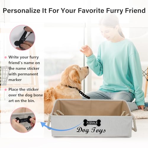 Geyecete Large Dog Toys Storage Bins-Foldable Fabric Trapezoid Organizer Boxes with Cotton Handle,Can be Personalized,Collapsible Basket(Beige-Dog) - color: Beige(Personalized)
