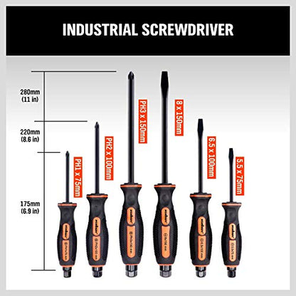 HORUSDY 6-Pieces Magnetic Screwdriver Set, 3 Phillips and 3 Flat Head Tips Screwdriver for Fastening, Chiselling and Loosening Seized Screws (New Screwdriver Set) - style: 6-Pieces Magnetic Screwdriver Set