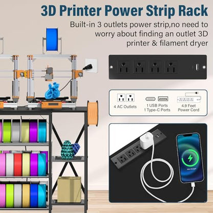 3D Printer Stand with Filament Storage, 4-Tier Heavy Duty Printer Table - color: Black