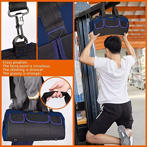FASTECH 20 Inch Heavy Duty Tools Bag with Wide Mouth for Tool Storage, Carrier and Organizer,Tote Bag for Men/Women, Wide Mouth Tool Bags With Inside Pockets (20 Inch) - size: 20in